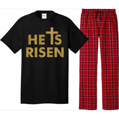 He Is Risen Jesus Savior Easter Gold Glitter Print Pajama Set