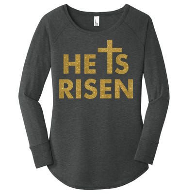 He Is Risen Jesus Savior Easter Gold Glitter Print Women's Perfect Tri Tunic Long Sleeve Shirt