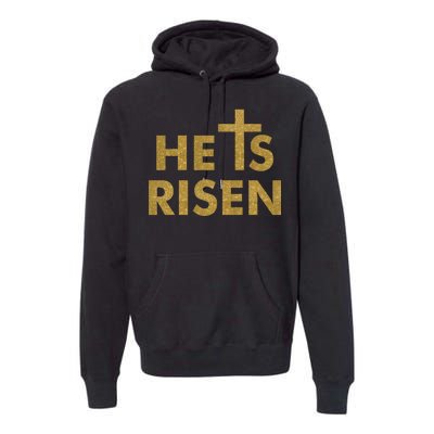 He Is Risen Jesus Savior Easter Gold Glitter Print Premium Hoodie