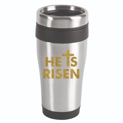 He Is Risen Jesus Savior Easter Gold Glitter Print 16oz Travel Tumbler