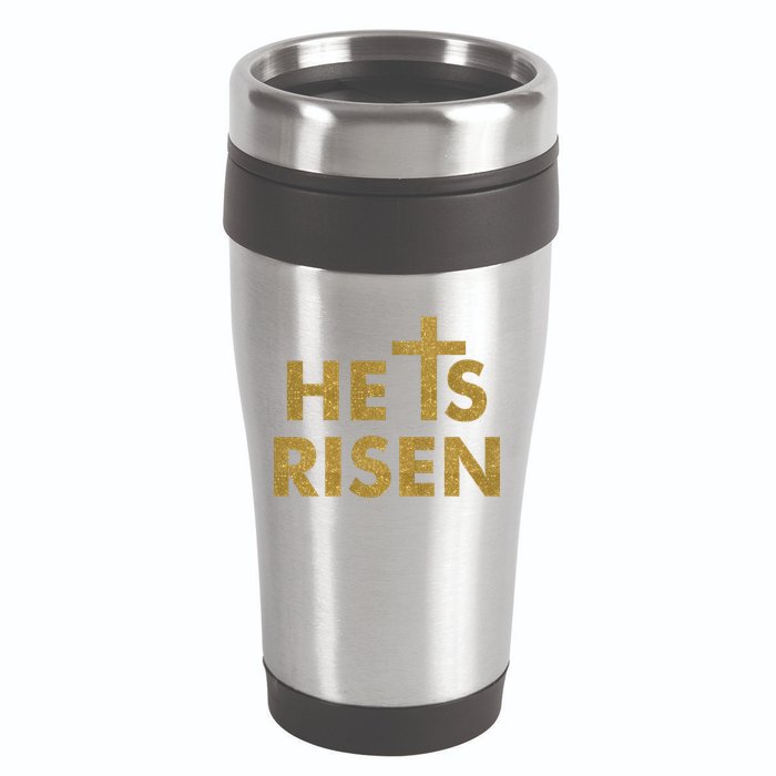 He Is Risen Jesus Savior Easter Gold Glitter Print 16oz Travel Tumbler