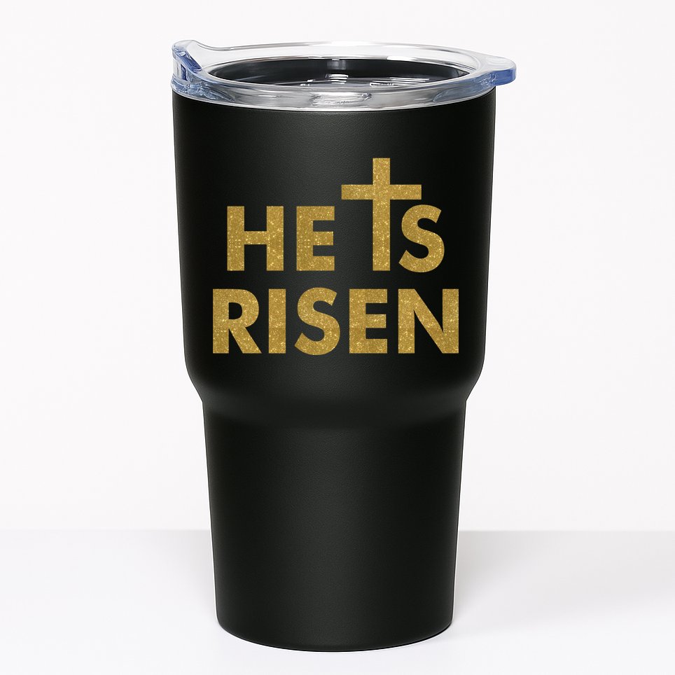 He Is Risen Jesus Savior Easter Gold Glitter Print Tumbler