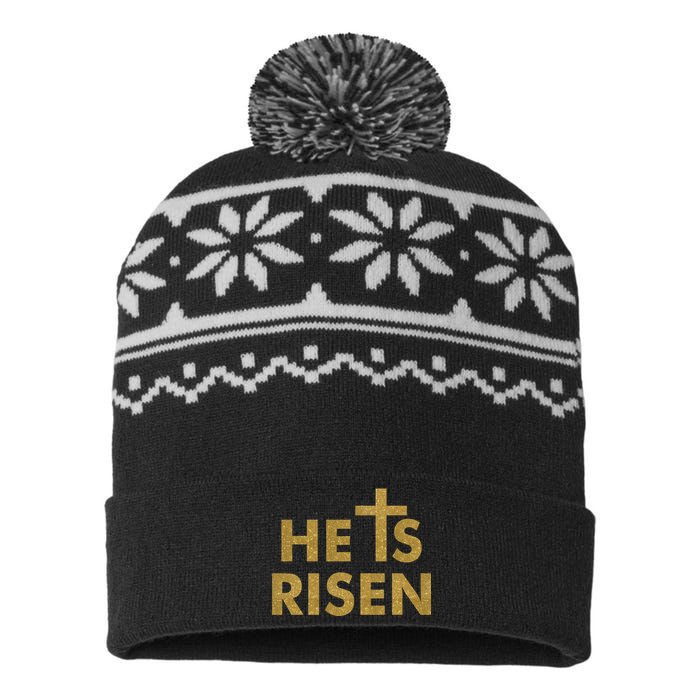 He Is Risen Jesus Savior Easter Gold Glitter Print USA-Made Snowflake Beanie