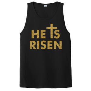 He Is Risen Jesus Savior Easter Gold Glitter Print PosiCharge Competitor Tank