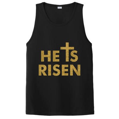 He Is Risen Jesus Savior Easter Gold Glitter Print PosiCharge Competitor Tank