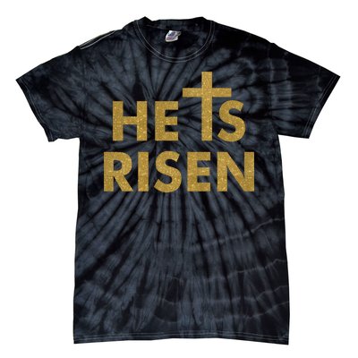 He Is Risen Jesus Savior Easter Gold Glitter Print Tie-Dye T-Shirt