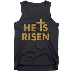 He Is Risen Jesus Savior Easter Gold Glitter Print Tank Top