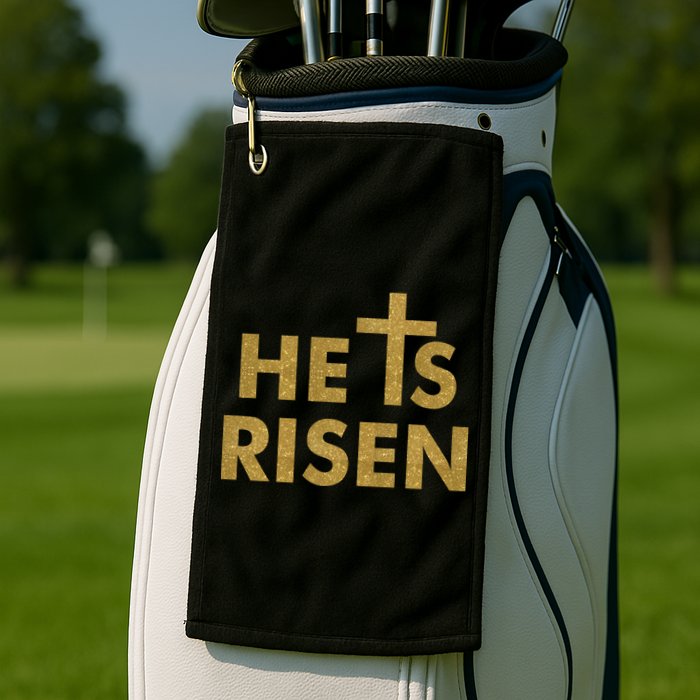 He Is Risen Jesus Savior Easter Gold Glitter Print Golf Towel
