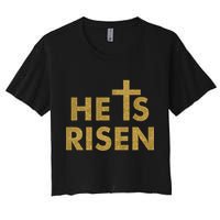 He Is Risen Jesus Savior Easter Gold Glitter Print Women's Crop Top Tee