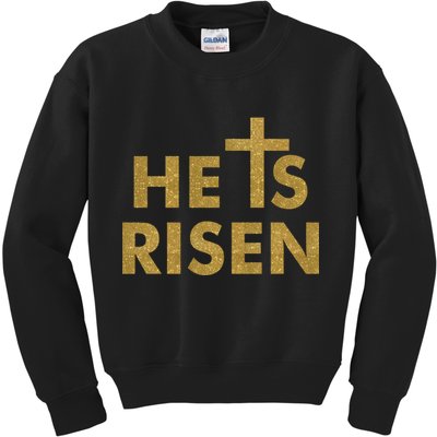 He Is Risen Jesus Savior Easter Gold Glitter Print Kids Sweatshirt