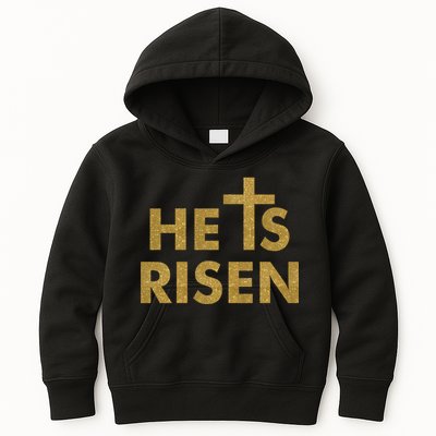He Is Risen Jesus Savior Easter Gold Glitter Print Kids Hoodie