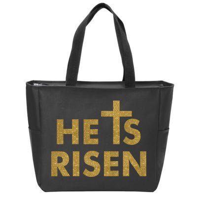 He Is Risen Jesus Savior Easter Gold Glitter Print Zip Tote Bag