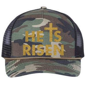 He Is Risen Jesus Savior Easter Gold Glitter Print Retro Rope Trucker Hat Cap