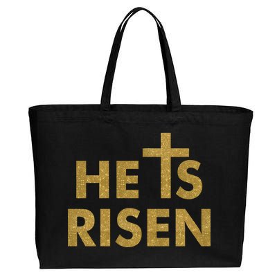 He Is Risen Jesus Savior Easter Gold Glitter Print Cotton Canvas Jumbo Tote