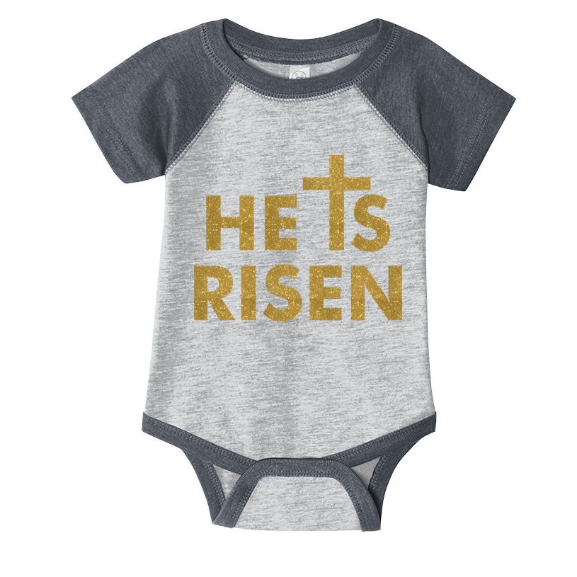 He Is Risen Jesus Savior Easter Gold Glitter Print Infant Baby Jersey Bodysuit