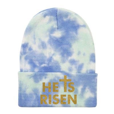 He Is Risen Jesus Savior Easter Gold Glitter Print Tie Dye 12in Knit Beanie