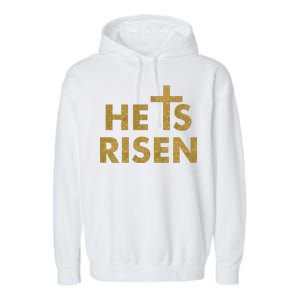 He Is Risen Jesus Savior Easter Gold Glitter Print Garment-Dyed Fleece Hoodie