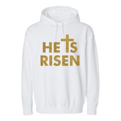 He Is Risen Jesus Savior Easter Gold Glitter Print Garment-Dyed Fleece Hoodie