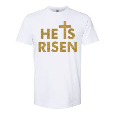 He Is Risen Jesus Savior Easter Gold Glitter Print Softstyle® CVC T-Shirt