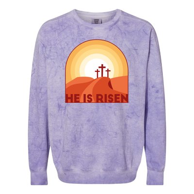 He Is Risen Sunset Jesus Christian Colorblast Crewneck Sweatshirt