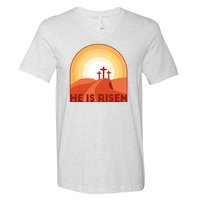 He Is Risen Sunset Jesus Christian V-Neck T-Shirt