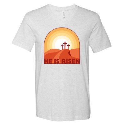 He Is Risen Sunset Jesus Christian V-Neck T-Shirt