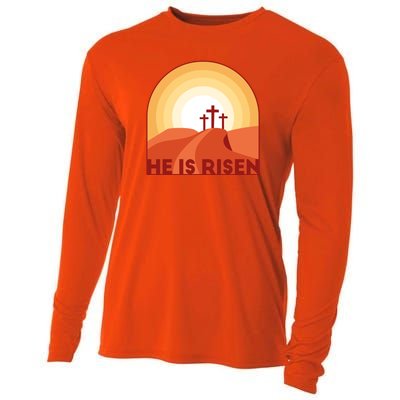 He Is Risen Sunset Jesus Christian Cooling Performance Long Sleeve Crew