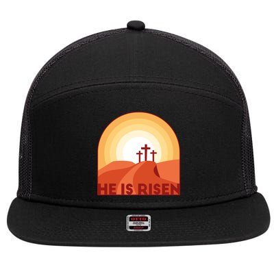 He Is Risen Sunset Jesus Christian 7 Panel Mesh Trucker Snapback Hat