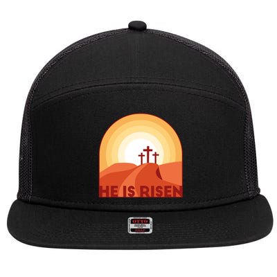 He Is Risen Sunset Jesus Christian 7 Panel Mesh Trucker Snapback Hat