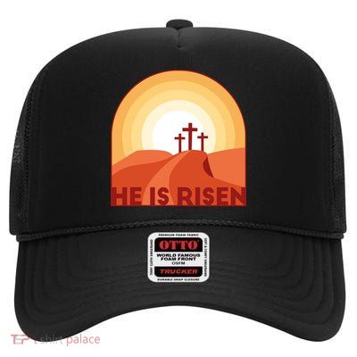 He Is Risen Sunset Jesus Christian High Crown Mesh Back Trucker Hat