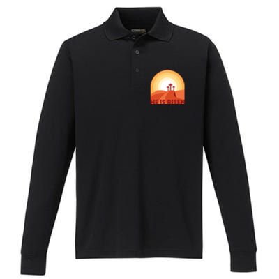 He Is Risen Sunset Jesus Christian Performance Long Sleeve Polo