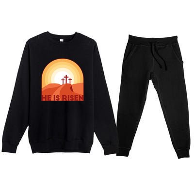 He Is Risen Sunset Jesus Christian Premium Crewneck Sweatsuit Set