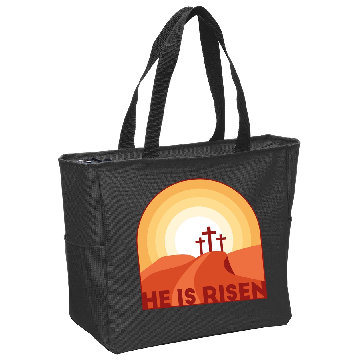 He Is Risen Sunset Jesus Christian Zip Tote Bag