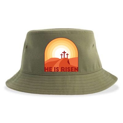 He Is Risen Sunset Jesus Christian Sustainable Bucket Hat