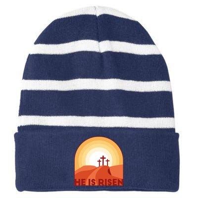 He Is Risen Sunset Jesus Christian Striped Beanie with Solid Band