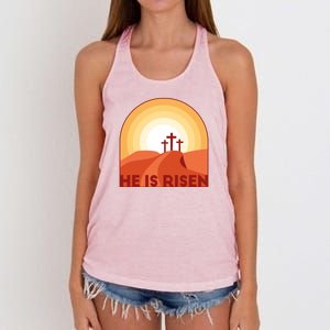 He Is Risen Sunset Jesus Christian Women's Knotted Racerback Tank