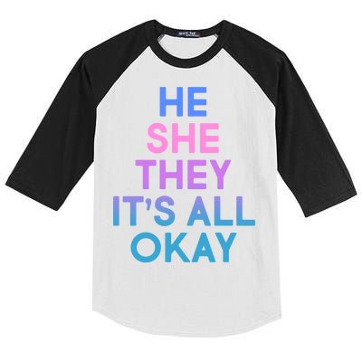 He She They It's All Okay  Kids Colorblock Raglan Jersey