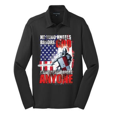 He Who Kneels Before God Can Stan Before Anyone Silk Touch Performance Long Sleeve Polo