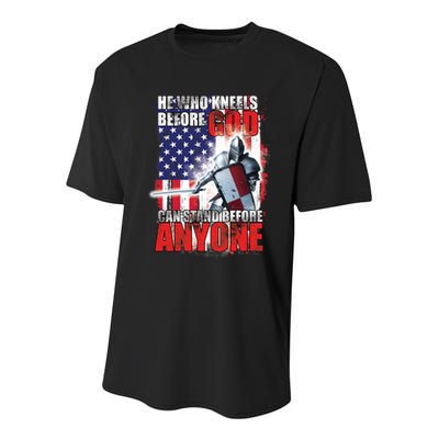 He Who Kneels Before God Can Stan Before Anyone Youth Performance Sprint T-Shirt