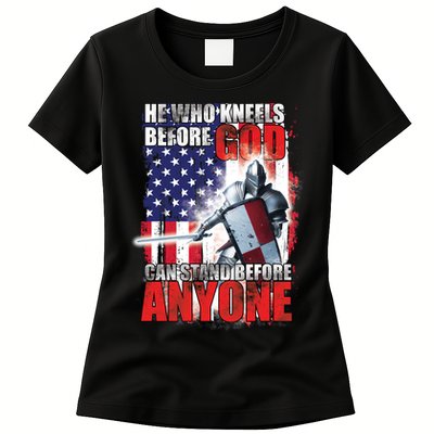 He Who Kneels Before God Can Stan Before Anyone Womens T-Shirt