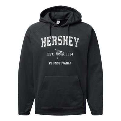 Hershey Est 1894 Pennsylvania Pa Vintage Athletic Vintage Us Flag Sports Design Performance Fleece Hoodie