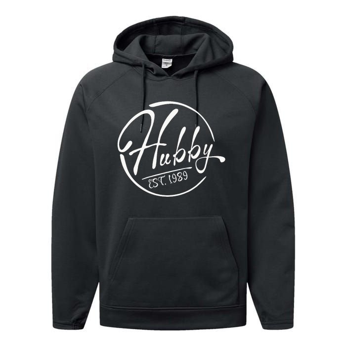 Hubby Established 1989 Wedding Anniversary Celebration Performance Fleece Hoodie