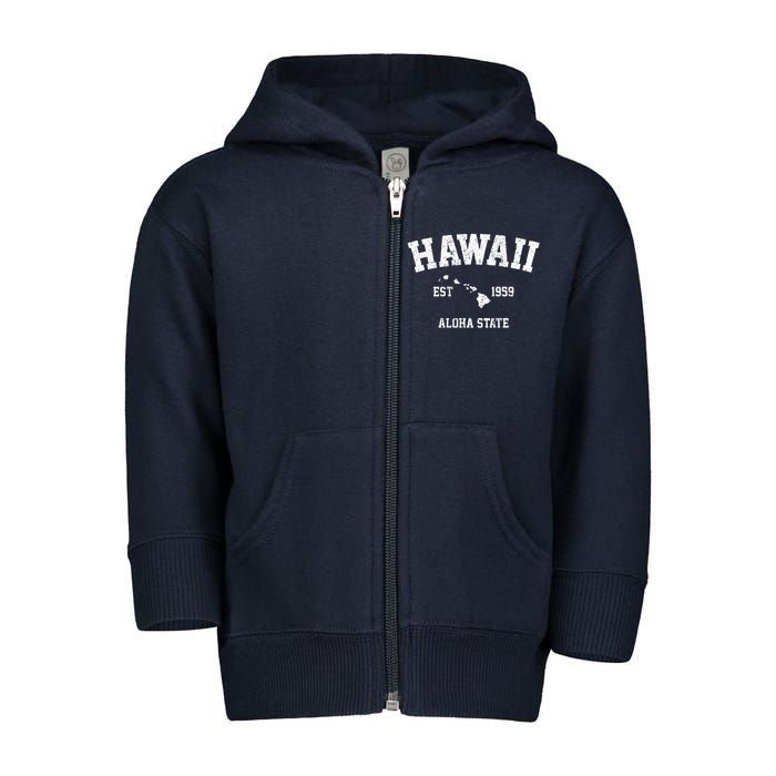 Hawaii Est 1959 Aloha State Vintage Toddler Zip Fleece Hoodie