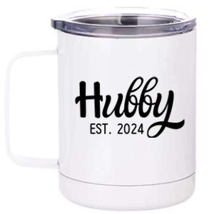 Hubby Est 2024 Just Married Honeymoon Husband Wedding Couple 12 oz Stainless Steel Tumbler Cup