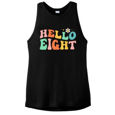 Hello Eight 8 Year Old 8th Birthday Girl Age 8 BDay Groovy Ladies PosiCharge Tri-Blend Wicking Tank