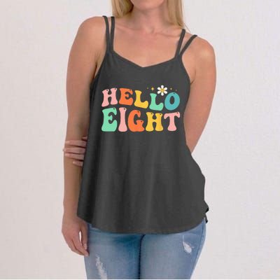 Hello Eight 8 Year Old 8th Birthday Girl Age 8 BDay Groovy Women's Strappy Tank