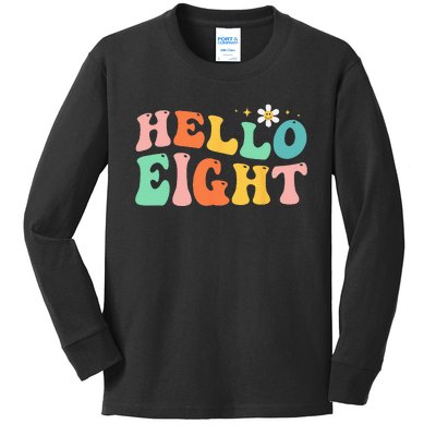 Hello Eight 8 Year Old 8th Birthday Girl Age 8 BDay Groovy Kids Long Sleeve Shirt