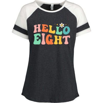 Hello Eight 8 Year Old 8th Birthday Girl Age 8 BDay Groovy Enza Ladies Jersey Colorblock Tee