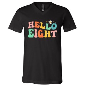 Hello Eight 8 Year Old 8th Birthday Girl Age 8 BDay Groovy V-Neck T-Shirt