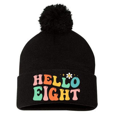 Hello Eight 8 Year Old 8th Birthday Girl Age 8 BDay Groovy Pom Pom 12in Knit Beanie